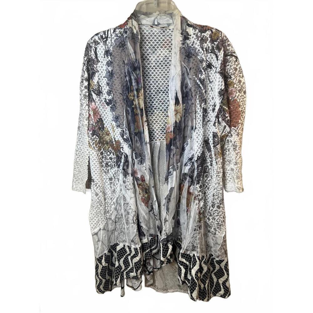 Kamana Art to Wear Semi Sheer Mesh Lace Floral Open Kimono Duster Size X-Large